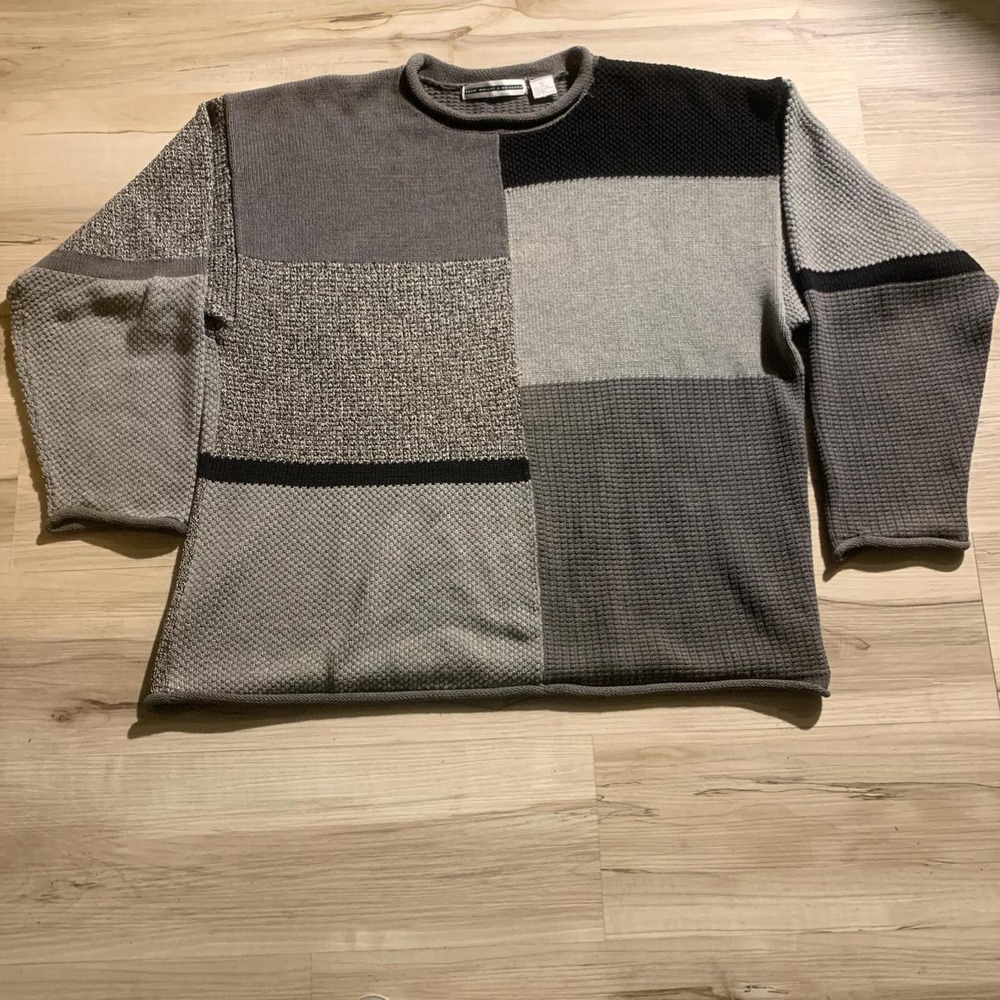 Fenn Wright & Mansons Grey Black Patchwork Sweater 90s Grunge XL